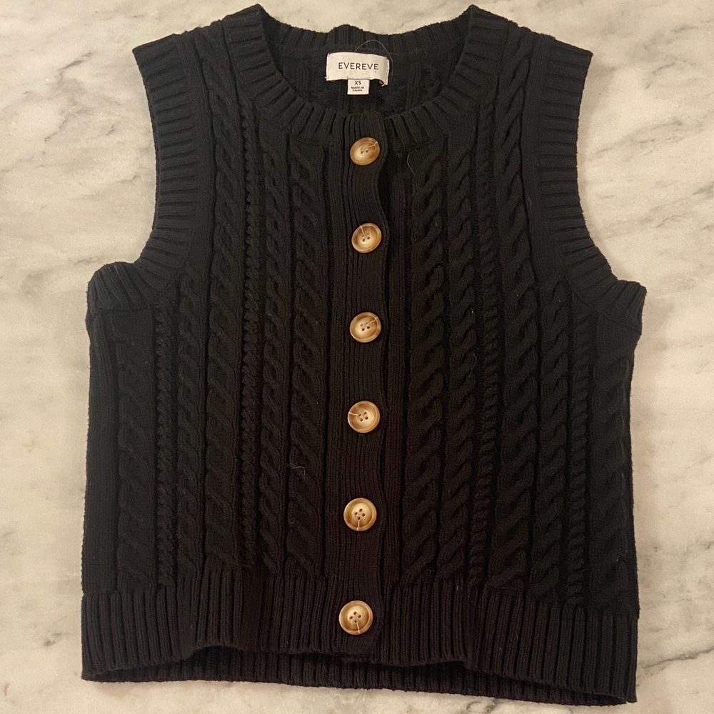 Evereve Black Knit Vest with Wooden Buttons
